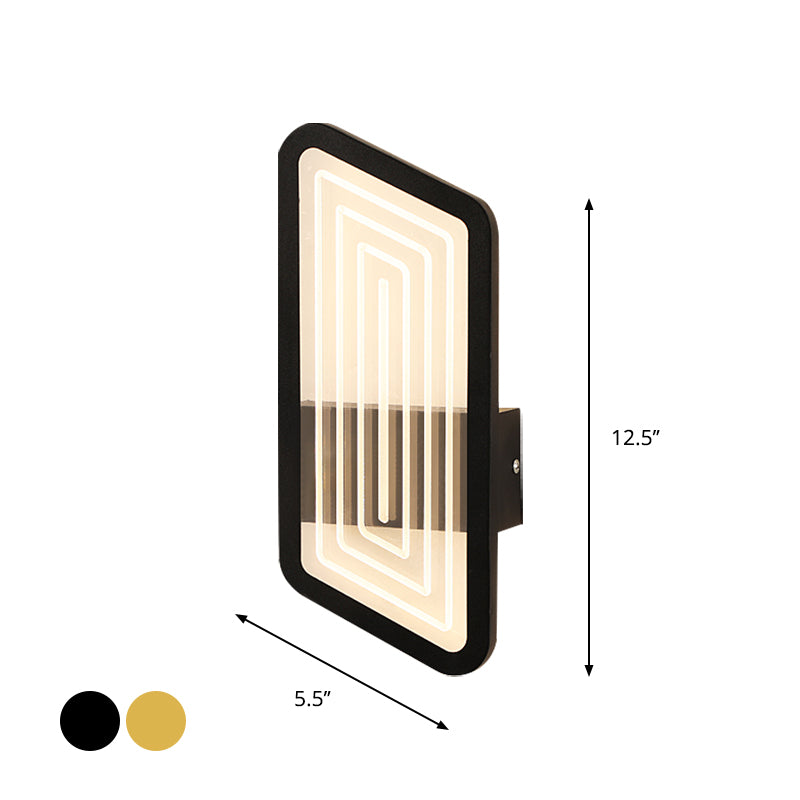 Black/Gold Rectangular Wall Light Fixture Nordic Metallic Wall Sconce Lighting in Warm/White Light, 12.5"/19.5" Wide