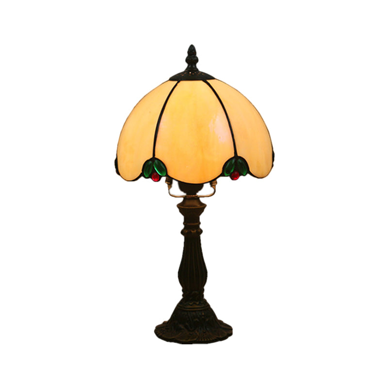 White Glass Table Lighting Domed 1 Head Tiffany Style Night Lamp with Base for Bedroom
