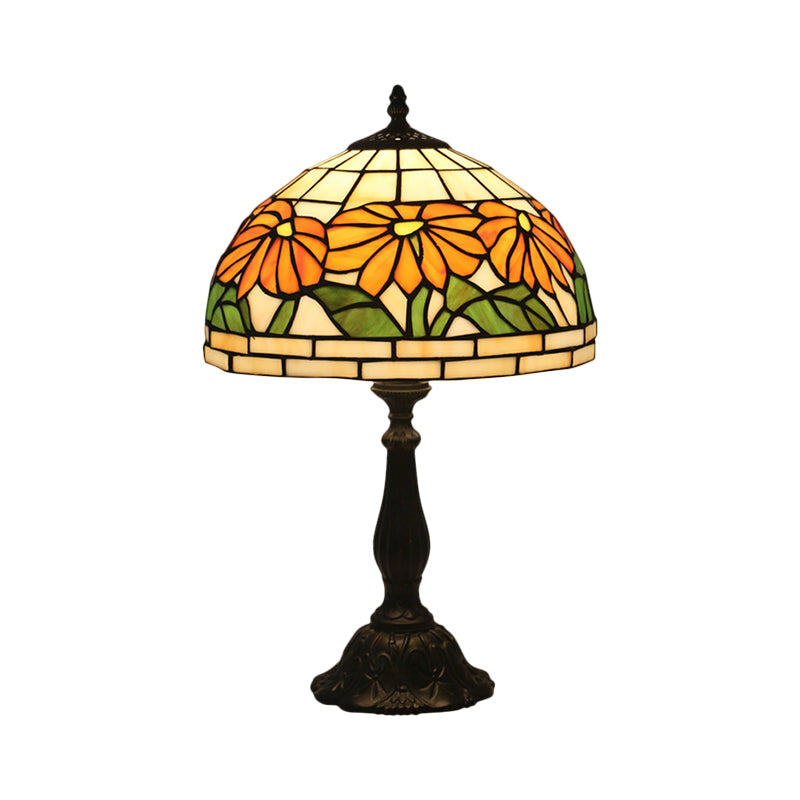 Lampada da notte Tiffany a 1 luce con fiore in vetro tagliato arancione, illuminazione da tavolo Tiffany con paralume a ciotola