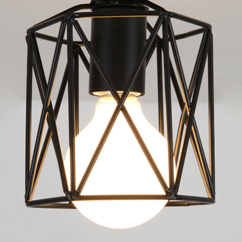 Lámpara de techo de marco de alambre moderno lámpara de techo de metal de una sola luz lámpara de balcón incrustada negra