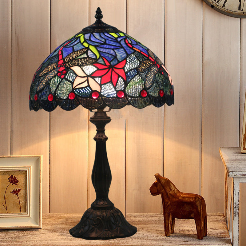 Laiton en laiton en vitrail Bowl léger 1 lampe de chevet à motifs de fleur méditerranéenne légère