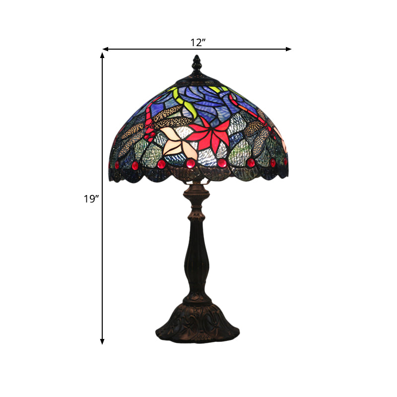 Laiton en laiton en vitrail Bowl léger 1 lampe de chevet à motifs de fleur méditerranéenne légère