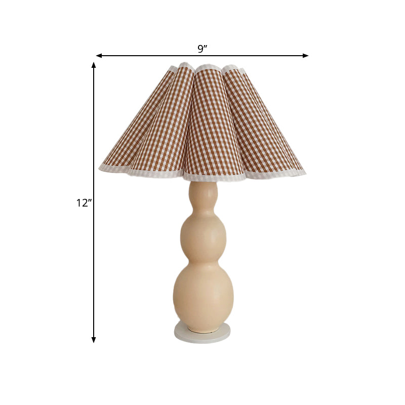 Nordic Flared Night Lamp Fabric 1-Bulb Bedside Table Lighting with Porcelain Gourd Base in Coffee/Beige