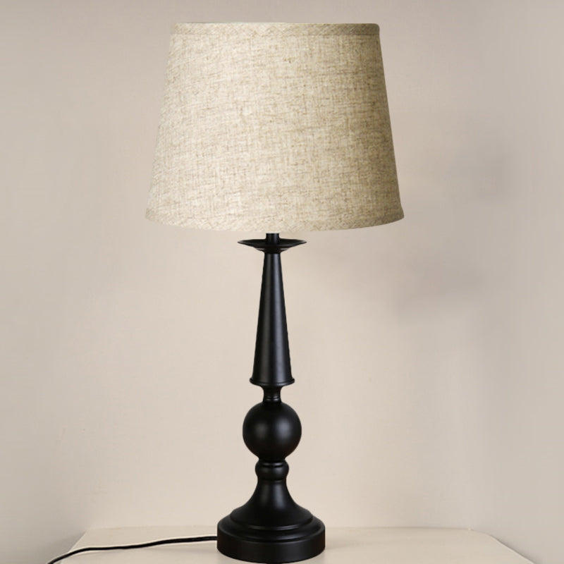 Single Light Barrel Nightstand Lamp Retro Style Black Fabric Shade Task Lighting