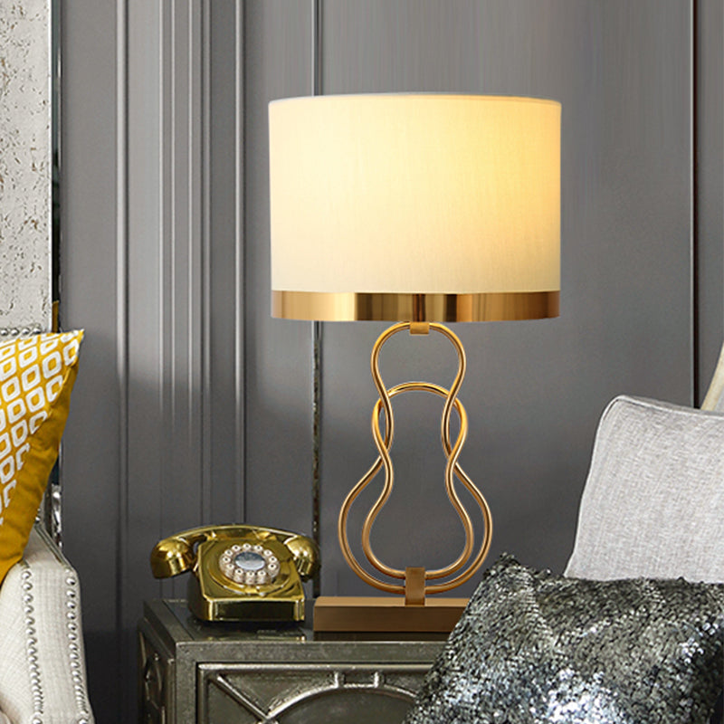 Lámpara de tarea de 1 luz de latón Tambre de tela vintage iluminación nocturna con base de calabaza