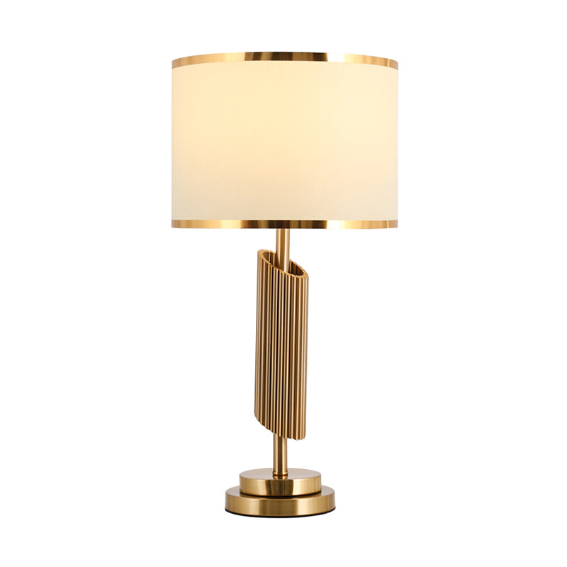 Éclairage de table de canon en tissu Classic 1-Light Parlour Night Lampe avec base de cylindre à bevel en laiton