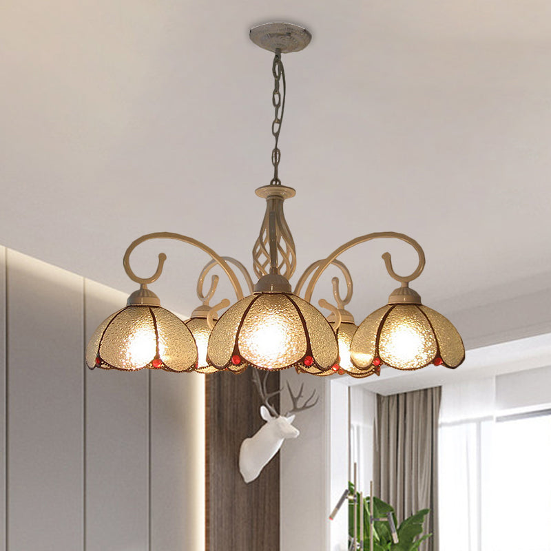 5 lampadine lampadario soffitto del lampadario mediterraneo fiore glassata in vetro accoppiamento dell'illuminazione a sospensione in bianco con braccio turbato