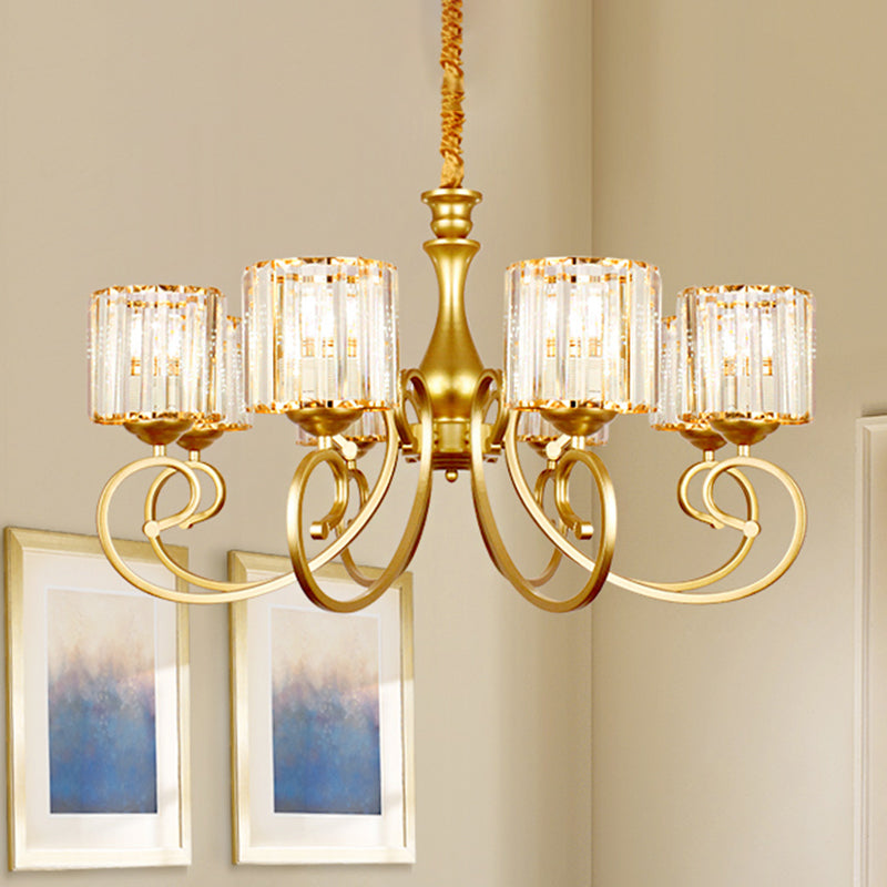 Prismatisch glascilinder kroonluchter lamp Modernisme 8-head gouden suspensie hanger licht