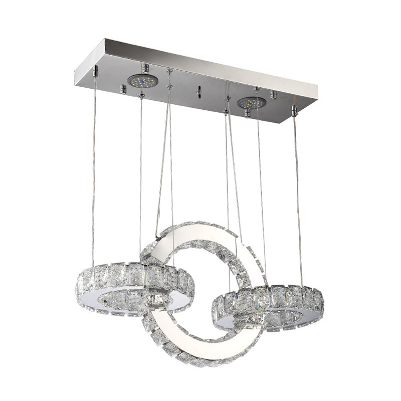 Crystal Block Connecting Ring Chandelier Modernism LED Down Lighting Pendant in Chrome