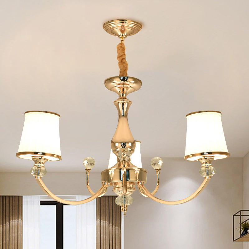 Opal Glass Cone Ceiling Hang Fixture Modernist 3/6 Lights Chrome/Gold Pendant Chandelier with Curved Arm