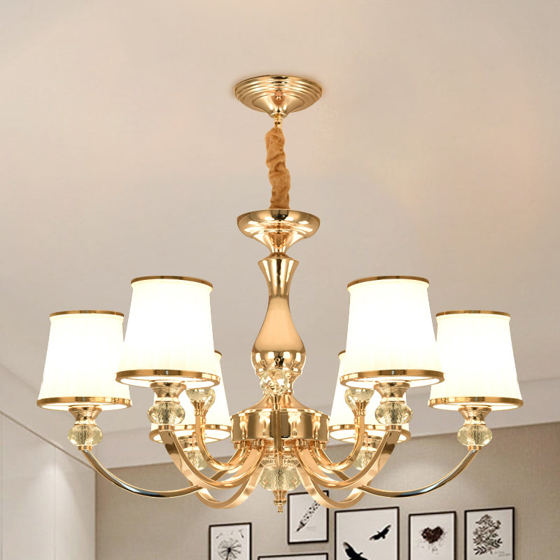 Opal Glass Cone Ceiling Hang Fixture Modernist 3/6 Lights Chrome/Gold Pendant Chandelier with Curved Arm