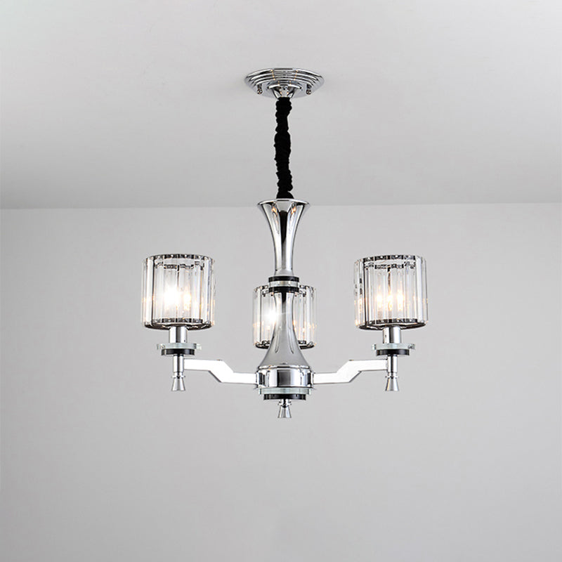 Cilinder kristalprisma's suspensielamp modern 3 bollen chrome kroonluchter verlichtingsarmatuur