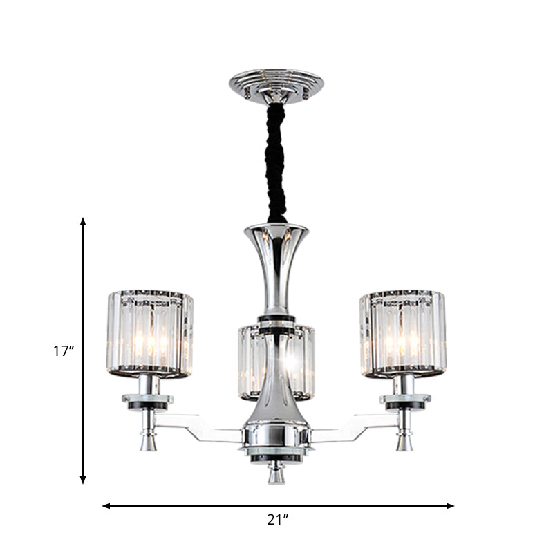 Cilinder kristalprisma's suspensielamp modern 3 bollen chrome kroonluchter verlichtingsarmatuur