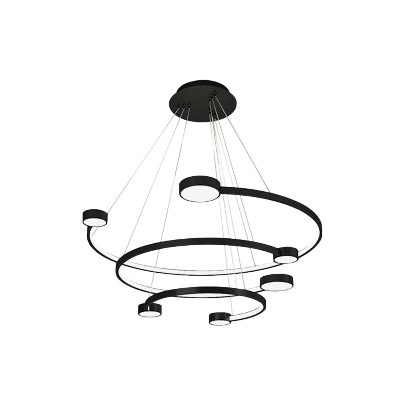 Metal 3-Tiered C Ceiling Lamp Contemporary LED Black Finish Flush Mount Light in Warm/White Light