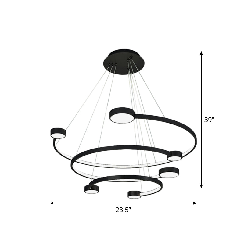 Metal 3-Tiered C Ceiling Lamp Contemporary LED Black Finish Flush Mount Light in Warm/White Light