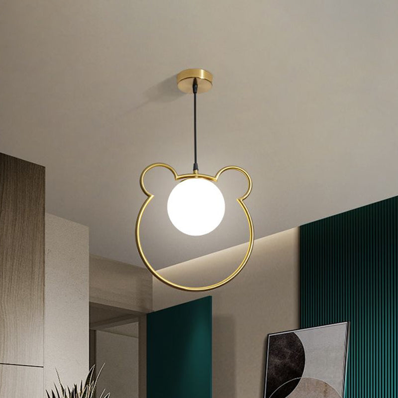Bear/Loving Heart Frame Pendulum Light Modernist Metallic Single Head Parlor Hanging Lamp Kit in Brass