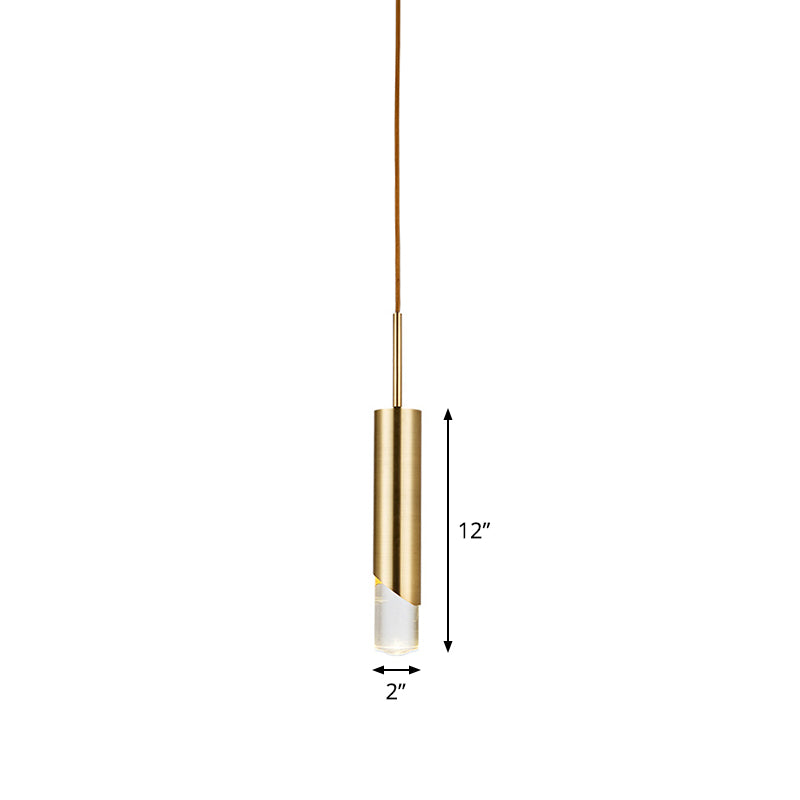 Tubular Suspension Pendant Modernist Metal 1 Bulb Bedroom Hanging Ceiling Light in Gold