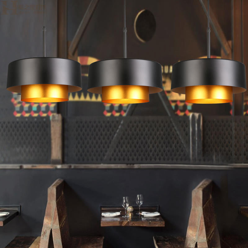 Lampe à suspension à tambour à plusieurs niveaux Métal moderne 1 ampoule Black / Brown Plafond Pendre pour salle à manger avec diffuseur acrylique