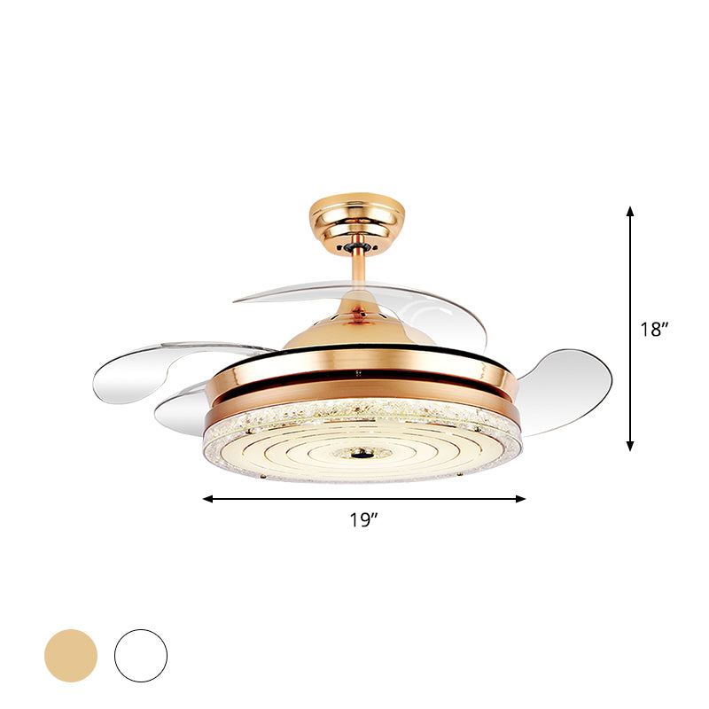 4-Blade-Kreis Deckenventilator Leuchten Leuchten Minimalismus Schnitt Kristall 19-Zoll