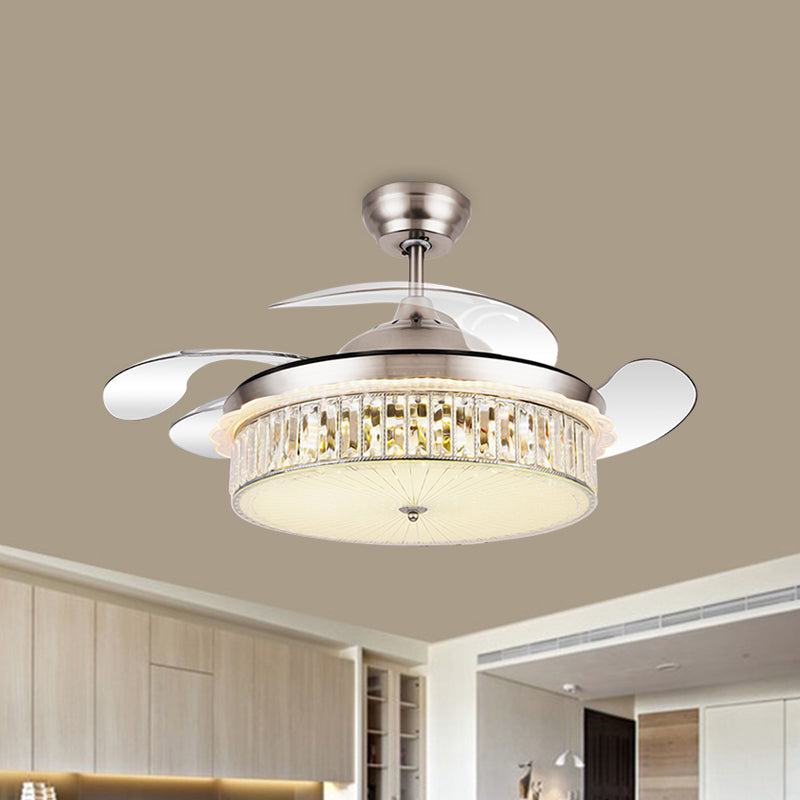 Trommelanhänger Lüfter Lampenlampenminimalist Kristall Rechteck Silber/Gold 19 "Breite LED Semi Flush mit 4-Blade