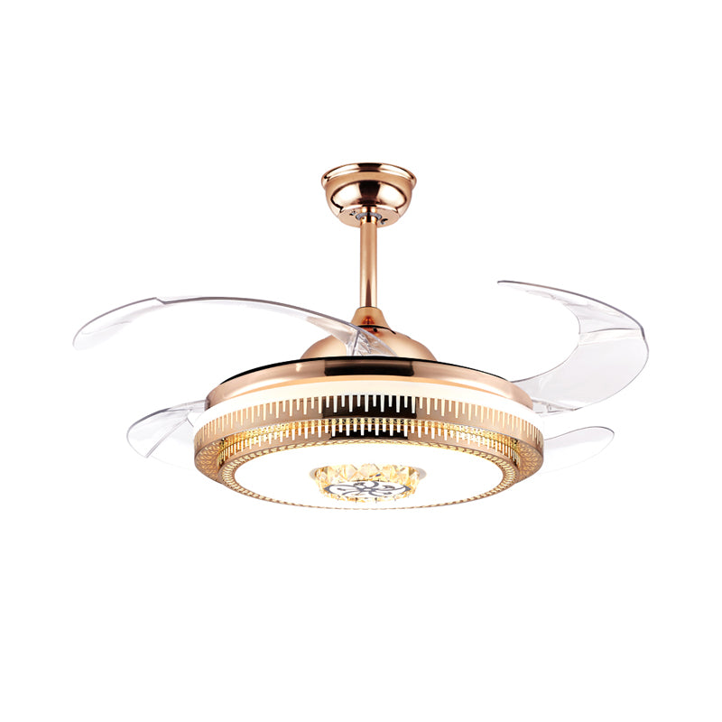 Luce modernista semi-monte rotonde oro modernista modernista lampada a ventola a ciondolo a 4 pala, larghezza 19 "
