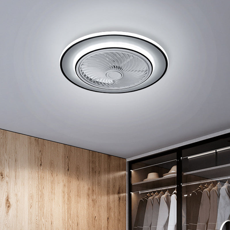 Runde Metall Deckenventilator Leichte moderne LED Black Semi Flush Mount für Schlafzimmer, 23 "Breite