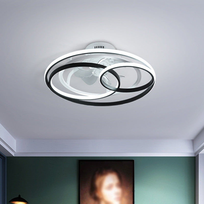 23 "W Circular Schlafzimmer Halbmontage Beleuchtung Metall LED Nordic Hanging Lüfterlampe in schwarzen, 7 klaren Klingen