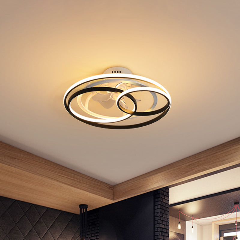 23 "W Circular Schlafzimmer Halbmontage Beleuchtung Metall LED Nordic Hanging Lüfterlampe in schwarzen, 7 klaren Klingen