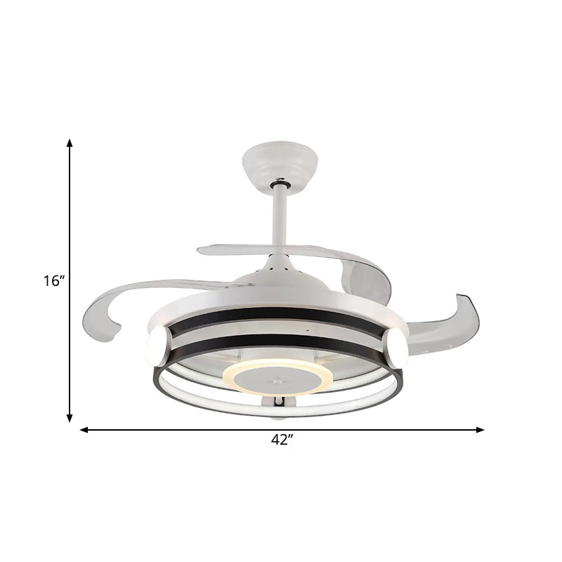 Lampada a ventola del soffitto rotondo acrilico semplice semi -filo a LED largo in nero con 3 lame