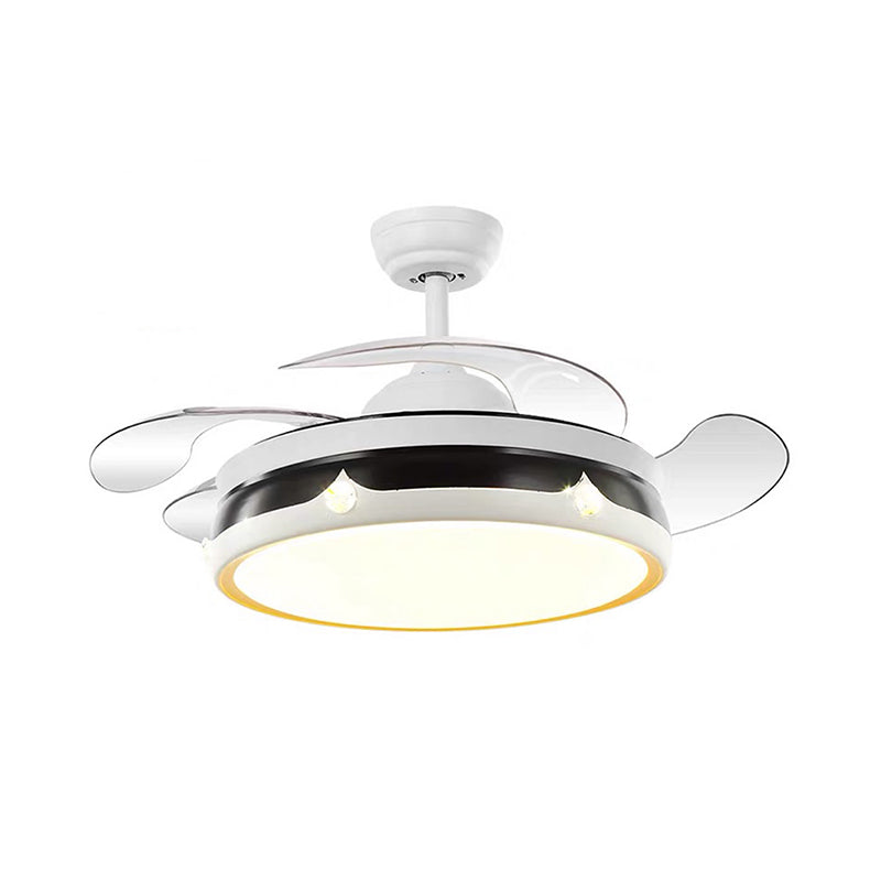 Simplicity Drum Fan Light Acrylic LED Bedroom Semi Flush Mount Lighting in White with 4 Blades, 42.5" W