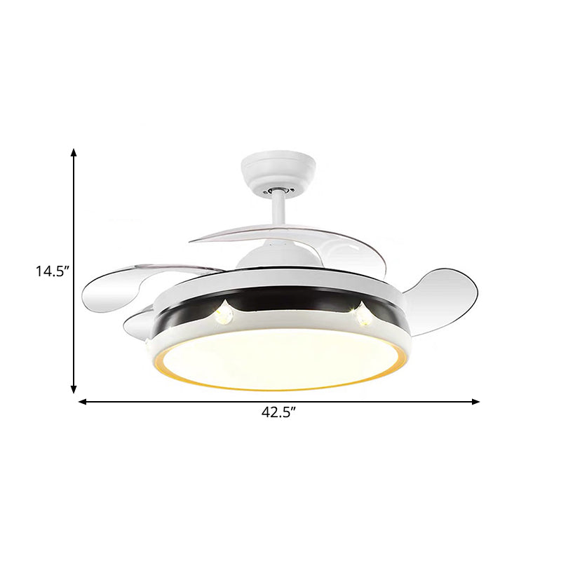 Simplicity Drum Lüfter Licht Acryl -LED -Schlafzimmer Halbflush Mount Leuchte in Weiß mit 4 Klingen, 42,5 "W.