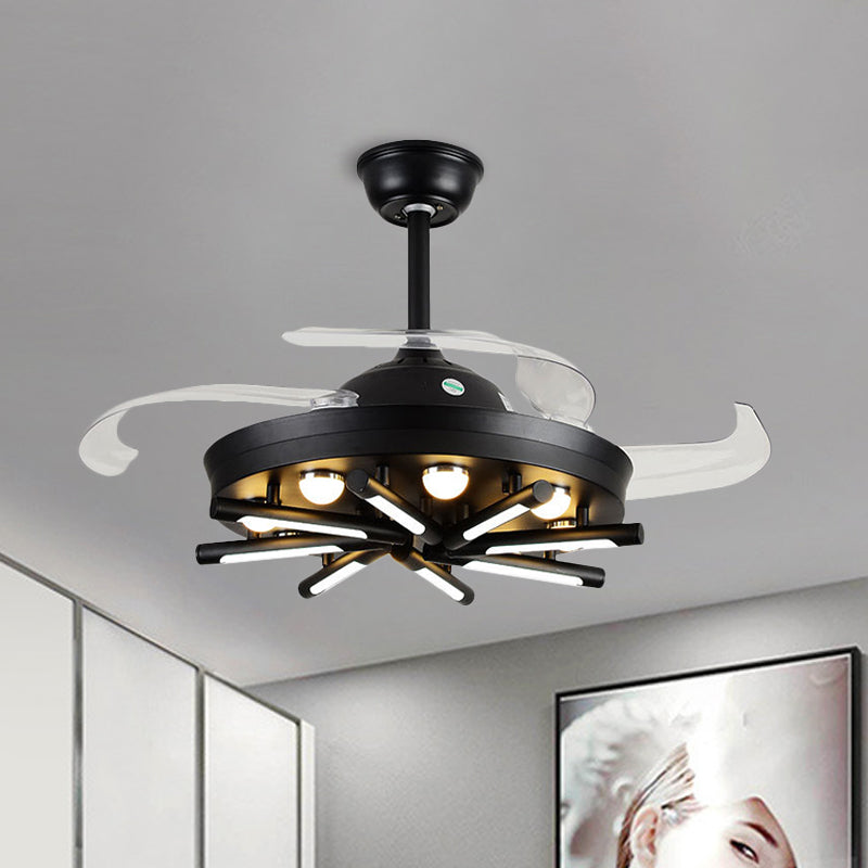 Black/White Round and Linear Semi Flush Vintage Metal 42" Width LED Parlor Pendant Fan Light with 3 Blades