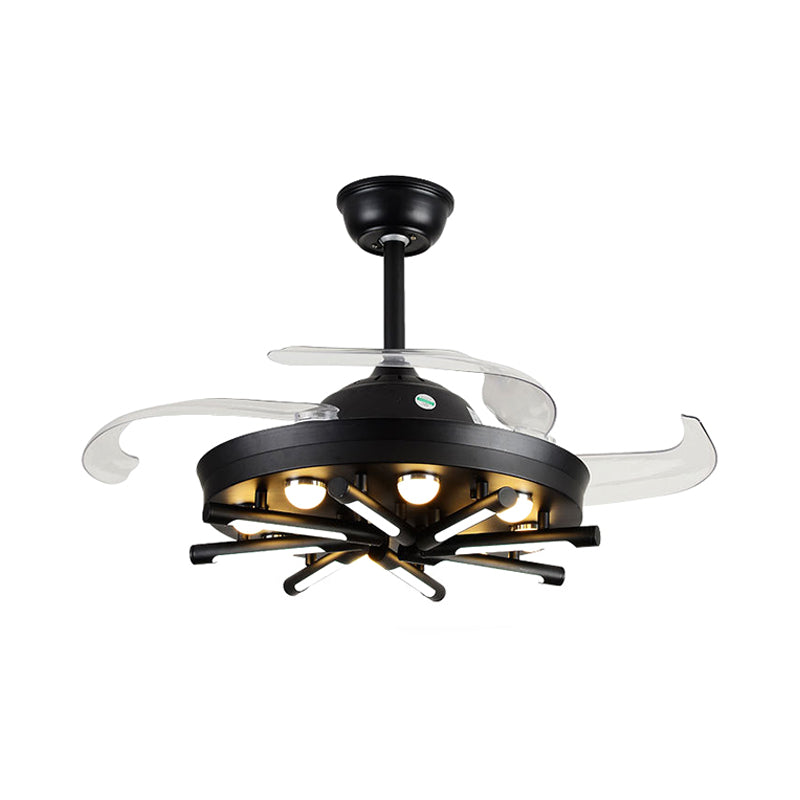 Black/White Round and Linear Semi Flush Vintage Metal 42" Width LED Parlor Pendant Fan Light with 3 Blades