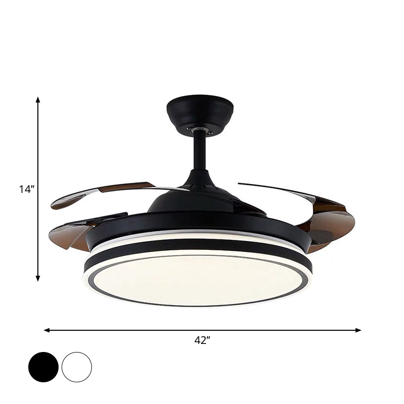Plafond noir / blanc acrylique lampe à fans rond LED Éclairage semi-monte antique avec 3 lames, 42 "de large