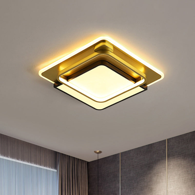 Minimalist LED Flush Ceiling Light with Acrylic Shade Black and Gold Square Flush Mount