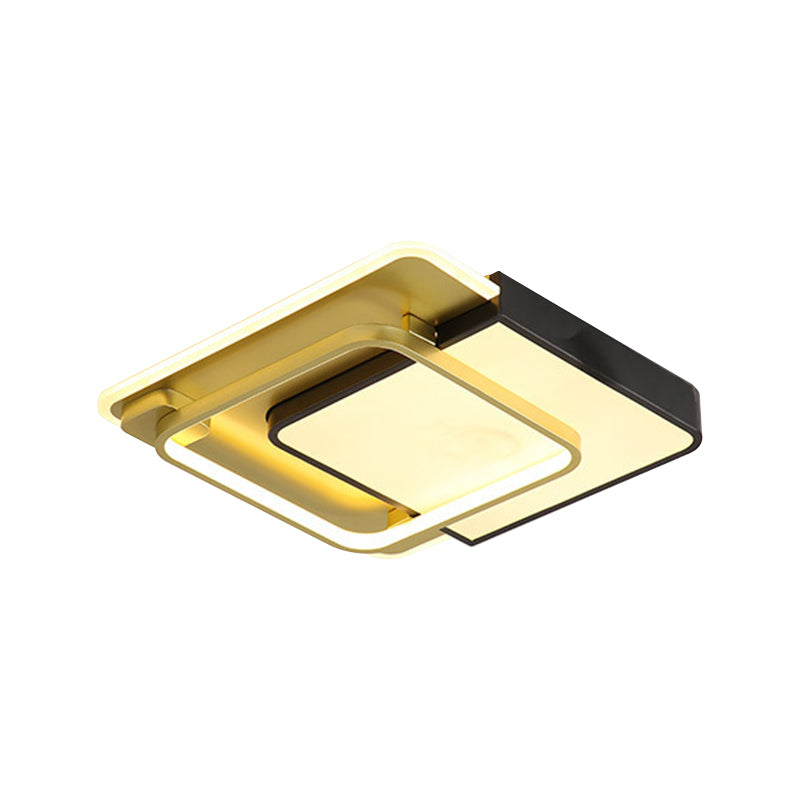 Minimalist LED Flush Ceiling Light with Acrylic Shade Black and Gold Square Flush Mount