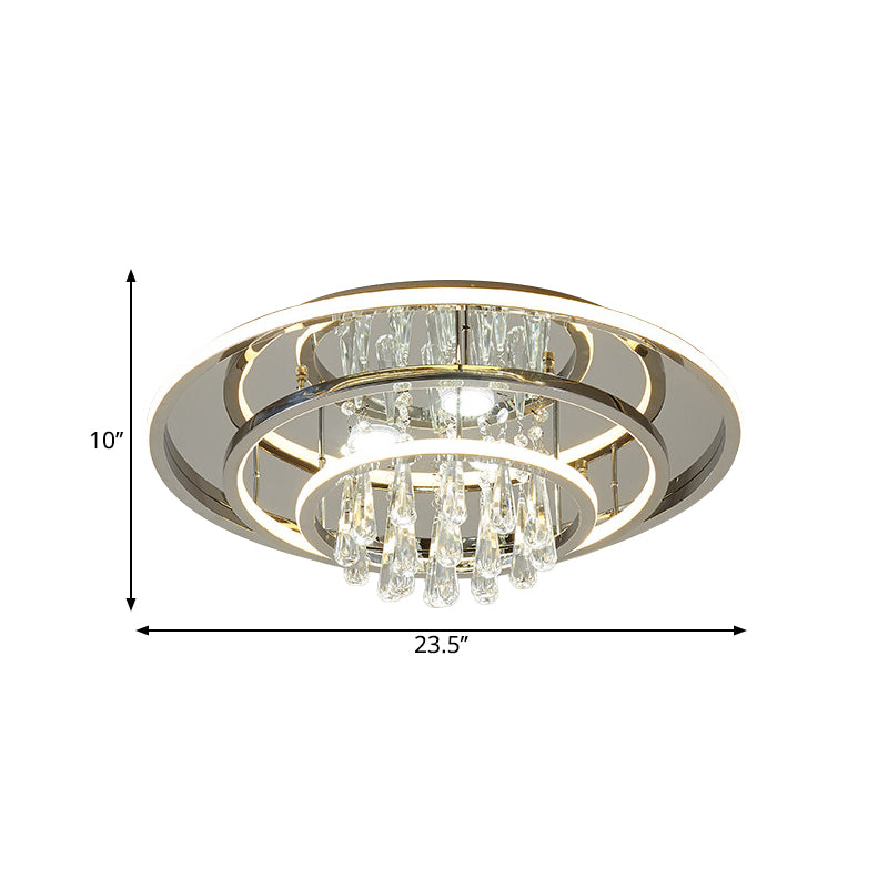 Modernismus Ringe Deckenmontage Leicht Metall Wohnzimmer LED SEMI Flush mit Kristallsträngen in Chrom