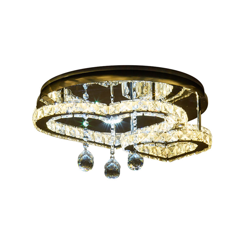 Contemporary Loving Heart Ceiling Lamp Crystal Block LED Bedroom Semi Flush Mount in Chrome