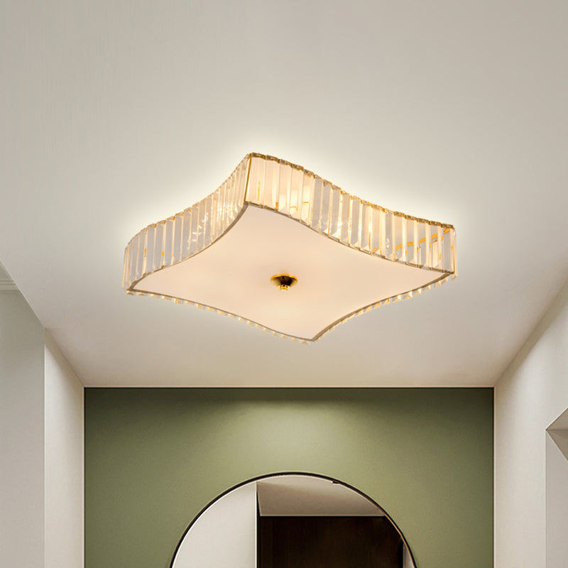 Simplicity 6 Lights Flush Mount Lamp White Rhombus Ceiling Fixture with Clear Crystal Shade