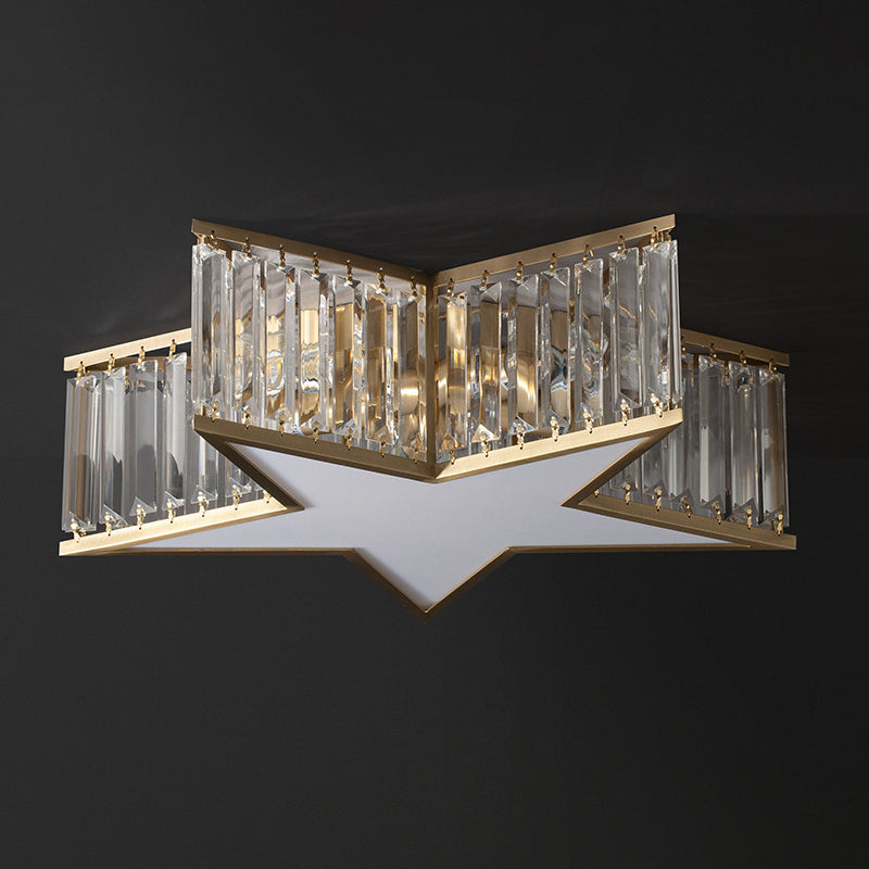 Star Bedroom Flush Mount Lamp Clear Crystal Rectangle 5 Lights Simple Style Ceiling Fixture in Gold