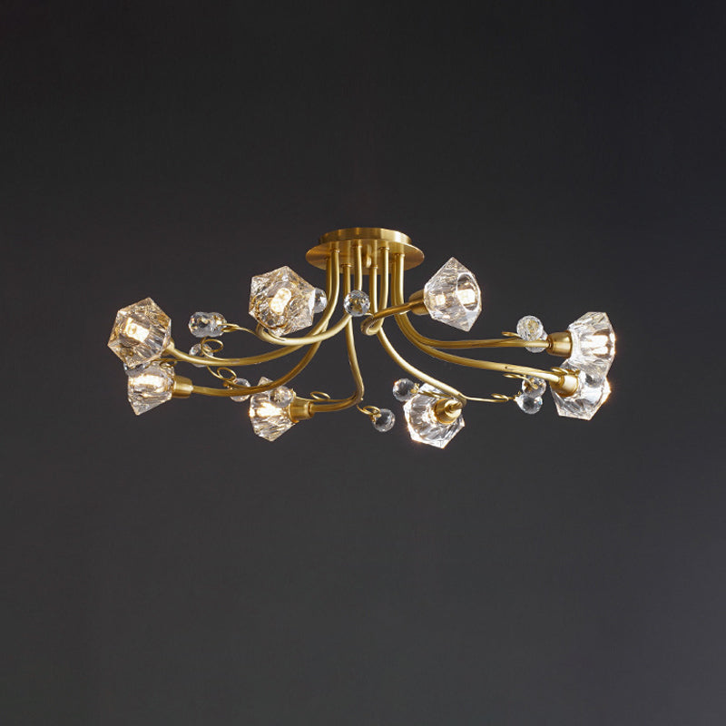 Sputnik abgeschrub Kristalldecke Flush Minimalismus 8 Köpfe Gold Flush Mount Lighting
