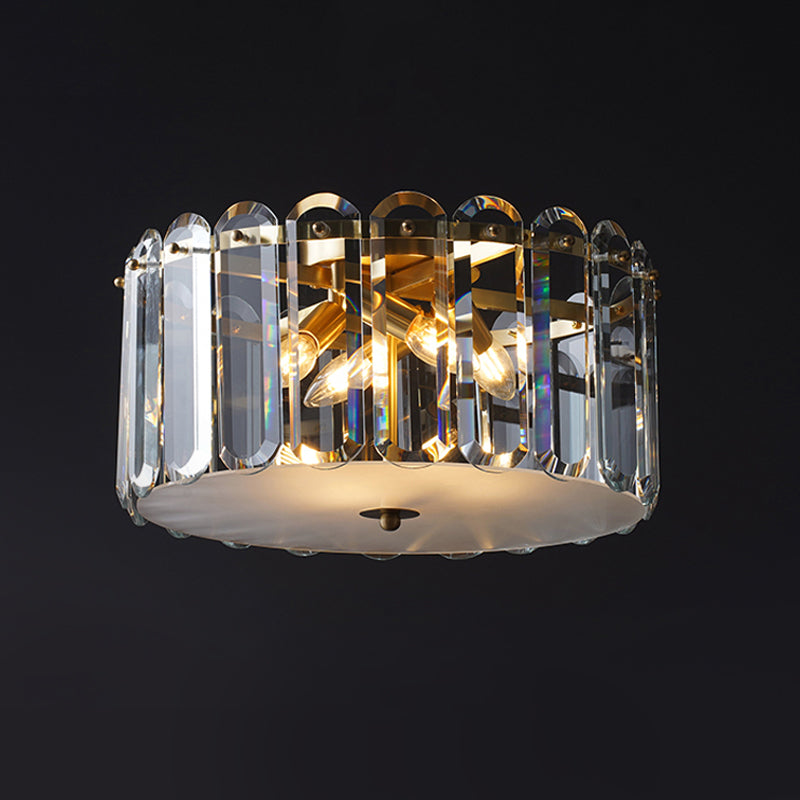 4 Bulbs Doorway Flush Light Fixture Modern White Ceiling Flush Mount with Drum Clear Crystal Rectangle Shade