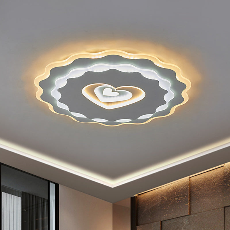 LED Parlor Flush Light Fixture Nordic White Ceiling Flush Mount with Loving Heart Acrylic Shade