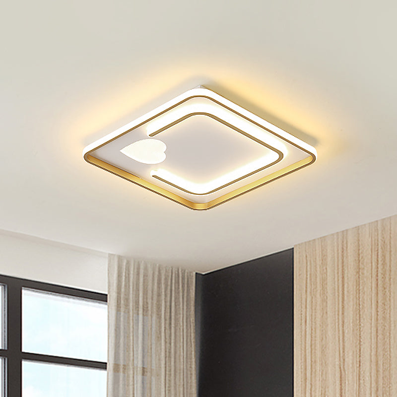 Acrylic Square Ceiling Light Contemporary LED Flush Mount Lamp with Loving Heart Design in White
