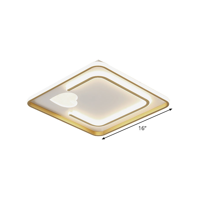 Acrylic Square Ceiling Light Contemporary LED Flush Mount Lamp with Loving Heart Design in White