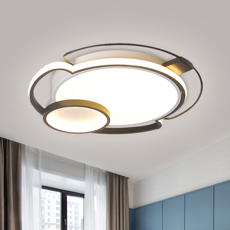 Black Round Flush Light Fixture Contemporary LED Metallic Flush Mount Lamp for Bedroom