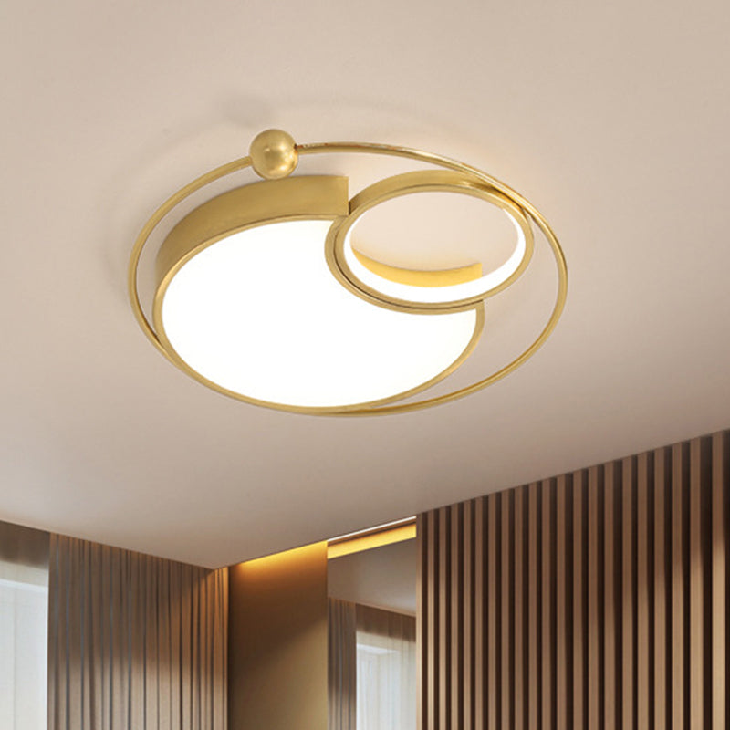 Round Flush Light Fixture Contemporary Metal LED Gold Flush Mount Lighting for Bedroom