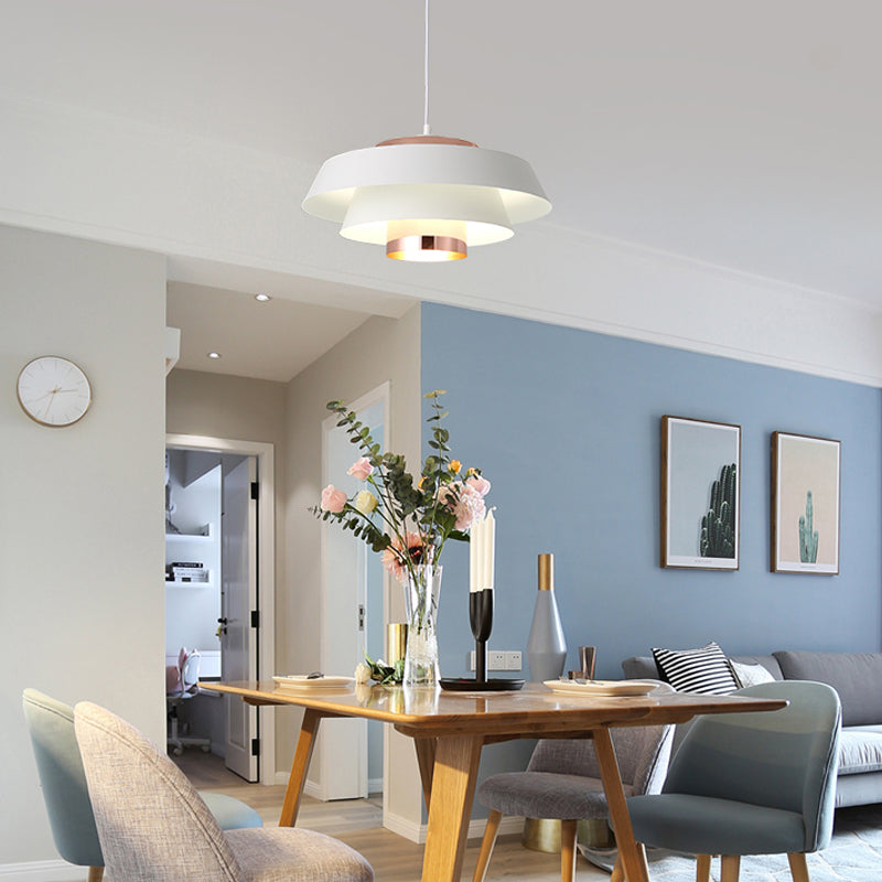 3-Tiered Suspension Pendant Contemporary Metal 1 Bulb Dining Room Ceiling Light in Black/White