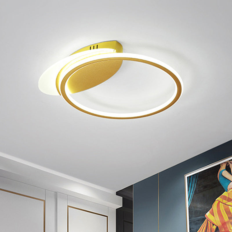 Metallic Round Flush Mount Fixture Minimalist LED Flush Lighting in Gold for Bedroom, White/Warm Light