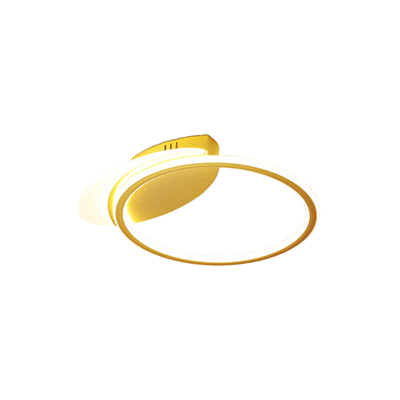 Metallic Round Flush Mount Fixture Minimalist LED Flush Lighting in Gold for Bedroom, White/Warm Light